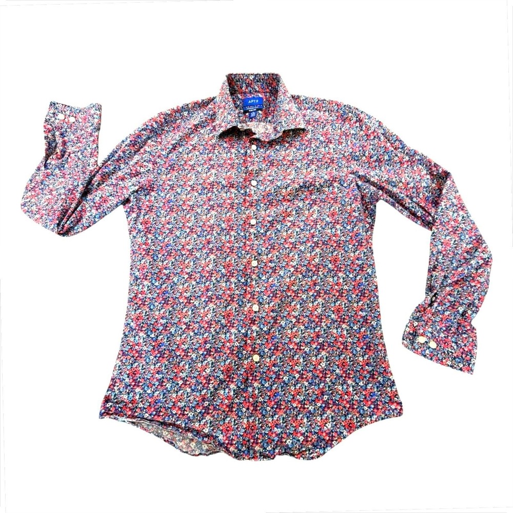 APT.9‎ Premier Flex Slim Fit Floral Stretch Button Down Shirt Men's M